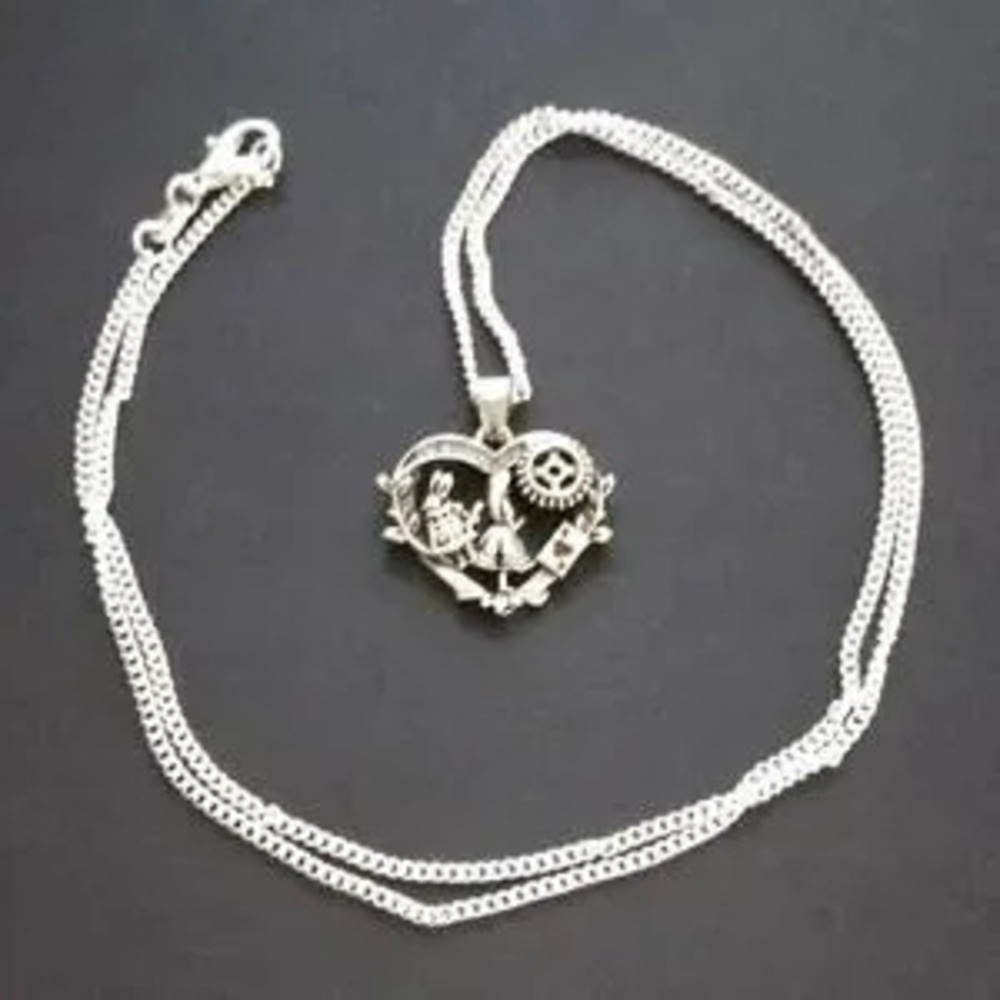 Alice Wonderland Sterling Sliver 925 Necklace Psychedelic Halloween Christmas